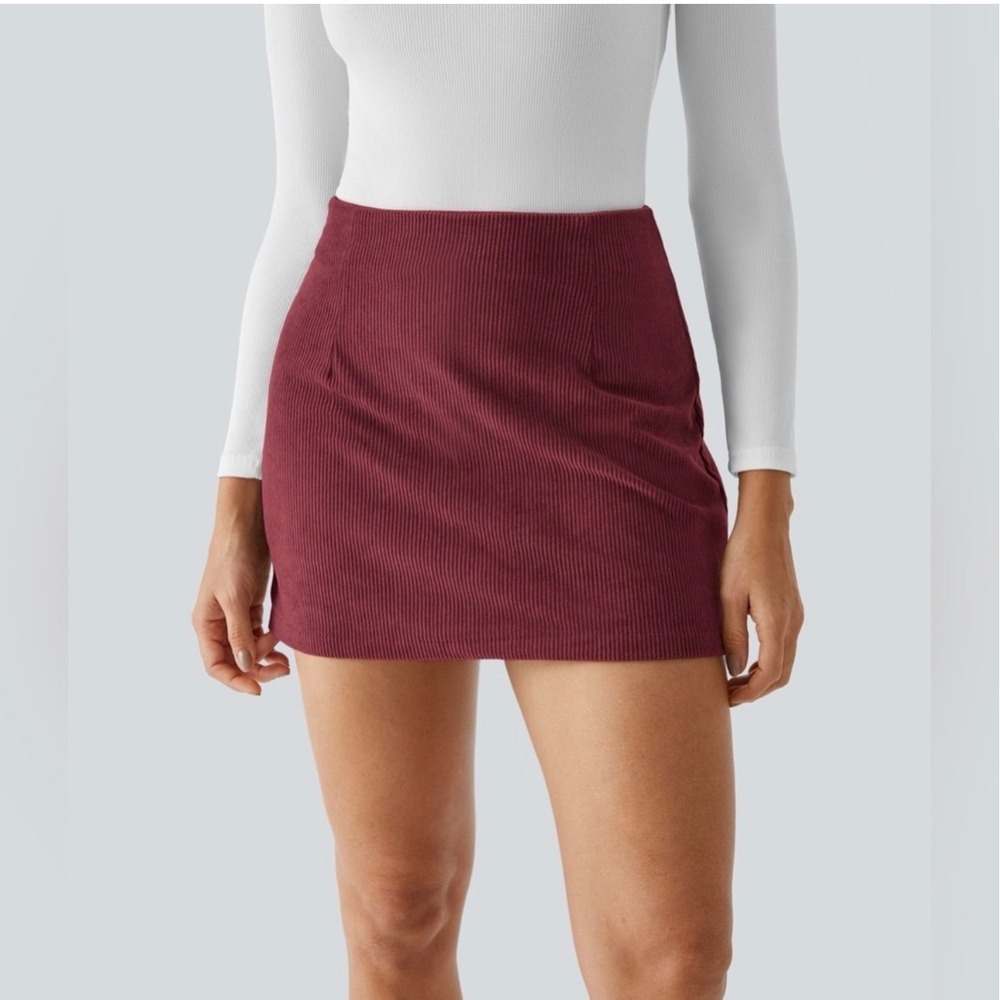 Halara Maroon Corduroy Skort Mini Skirt SMALL NWT